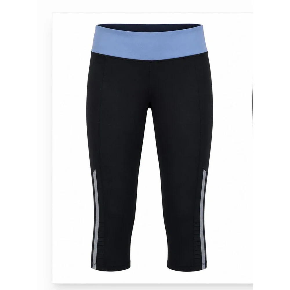 Lululemon Run Inspire Crop Womens 4 Black Blue Reflective Running Yoga Leggings